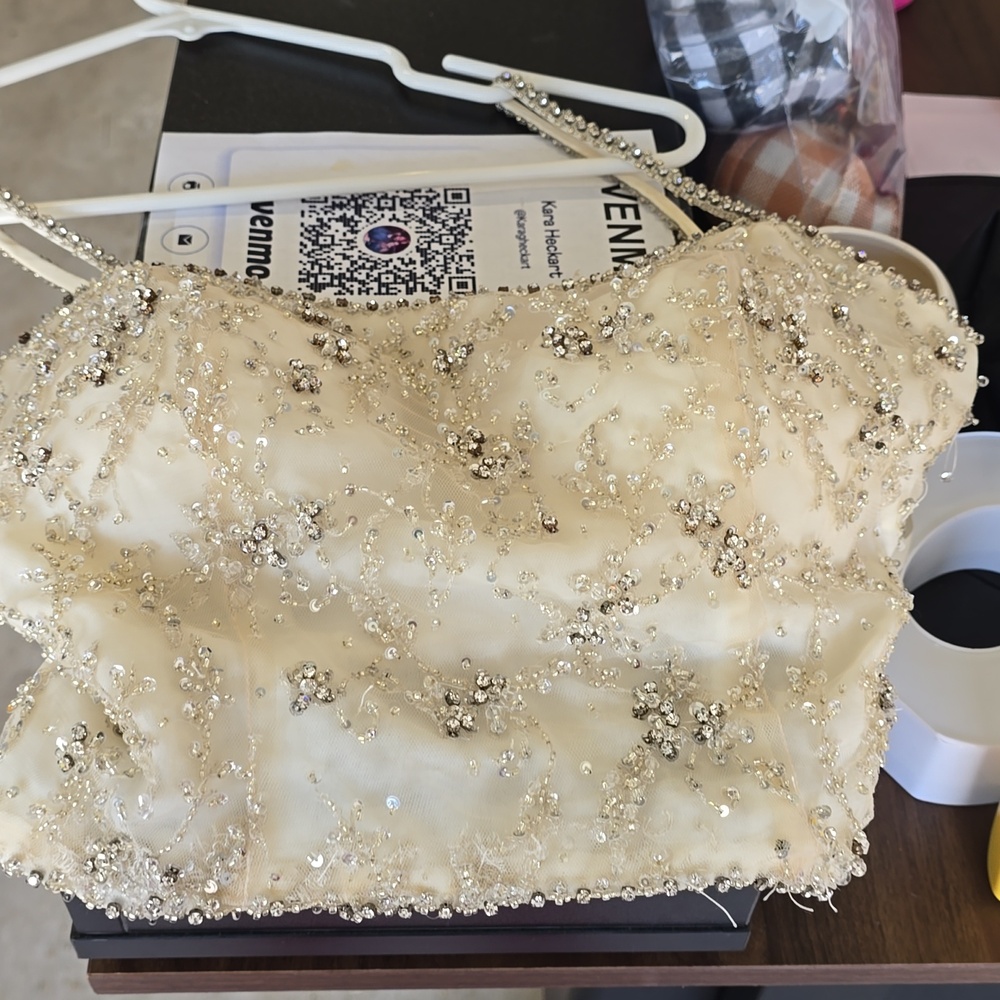 Embellished Cream Spaghetti Strap Bridal Top
